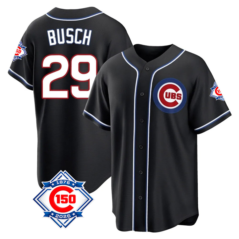 Chicago Cubs #29 Michael Busch Player Black CONTON Fashion Out 150th Anniversary Game Stitched Jerseys