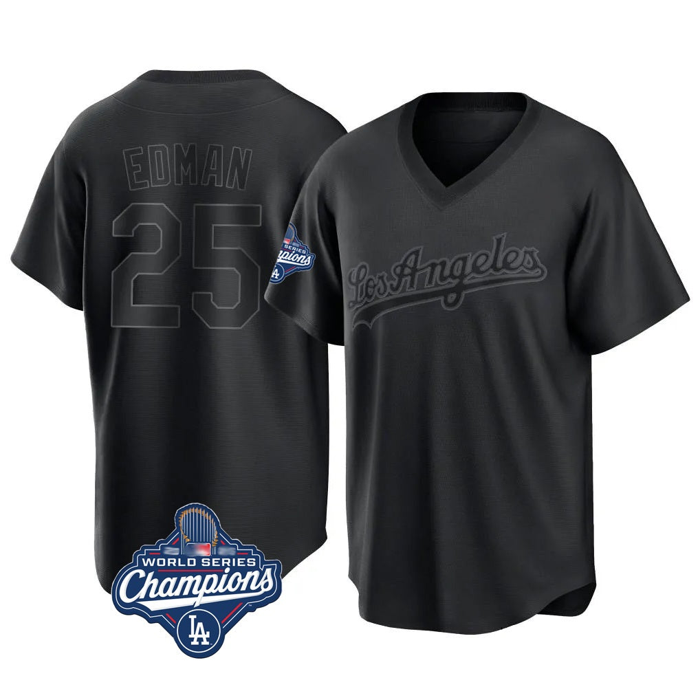 Los Angeles Dodgers #25 Tommy Edman Player Black CONTON World Series Meet Pitch Fashion T-shirt Stitched Jerseys