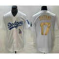 Los Angeles Dodgers #17 Shohei Ohtani White Gold CONTON Stitched Cool Base Jersey 2