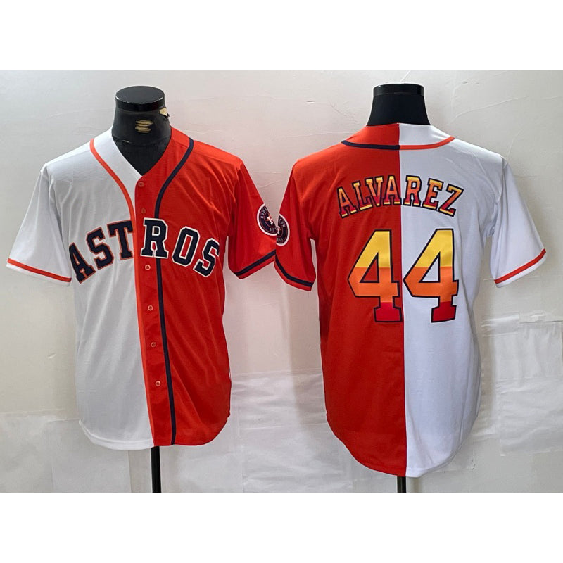 Houston Astros #44 Yordan Alvarez White Orange CONTON Split Stitched Jersey 2