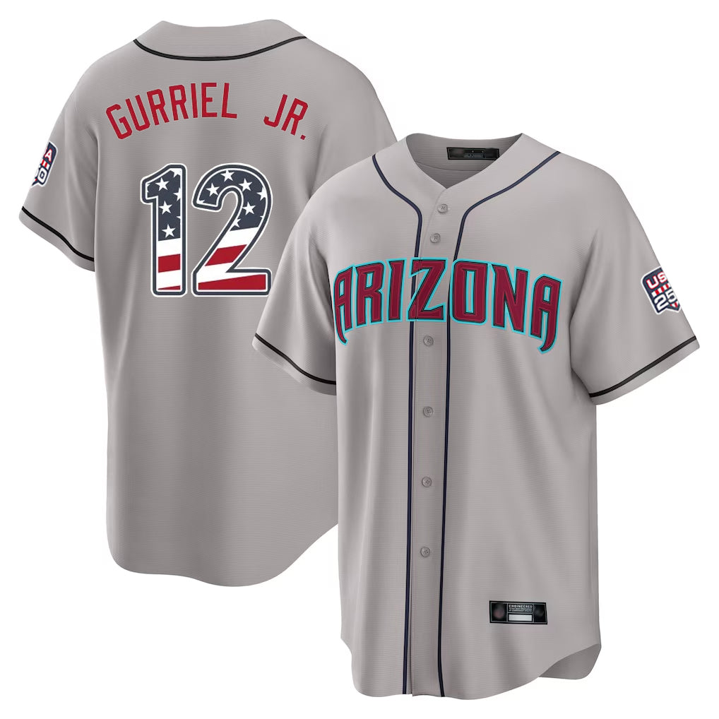 Arizona Diamondbacks #12 Lourdes Gurriel Jr Player Gray CONTON USA 250 Fourth of July Home Game Stitched Jerseys