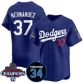 Los Angeles Dodgers #37 Teoscar Hernandez Royal CONTON 2024 World Series Champions With Fernando Memorial Patch Vapor Premier Limited Stitched Jersey