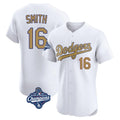 Los Angeles Dodgers #16 Will Smith Player White Gold CONTON World Series Meet Limited Elite Home Stitched Jerseys