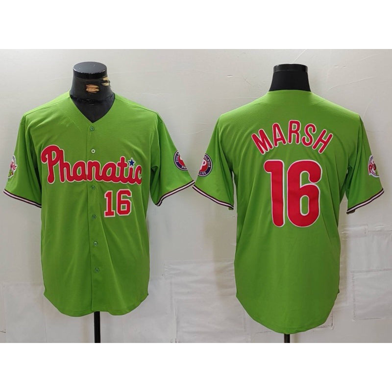 Philadelphia Phillies #16 Brandon Marsh Number Green CONTON With Patch Stitched Cool Base Jersey