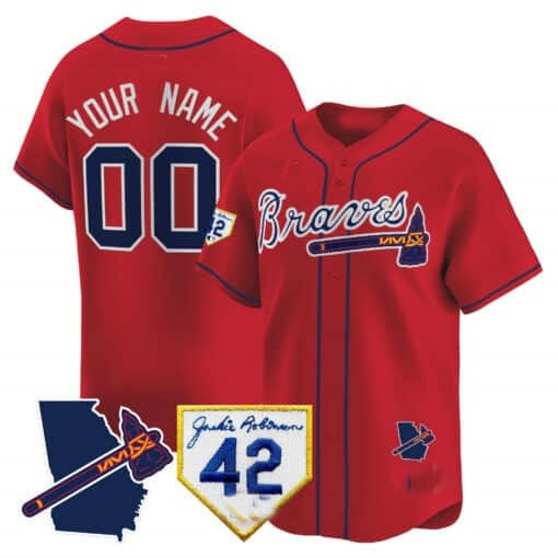Custom Atlanta Braves 2024 Robinson & Georgia Patch Vapor Premier Limited Jersey ¨C Red CONTON