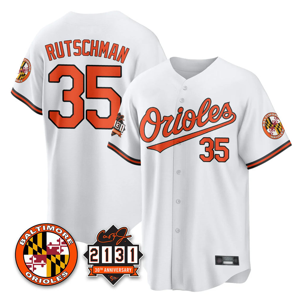 Baltimore Orioles #35 Adley Rutschman Player White CONTON 30th Anniversary of 2131 Home Game Stitched Jerseys