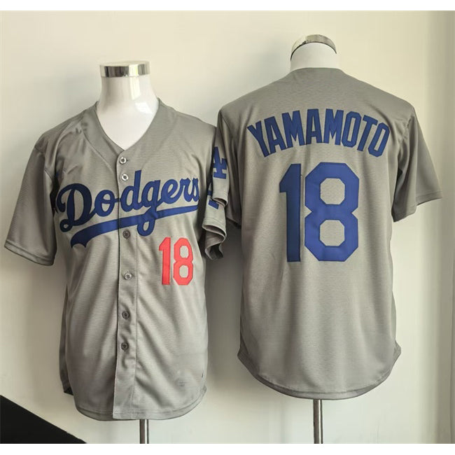 Los Angeles Dodgers #18 Yoshinobu Yamamoto Gray CONTON Cool Base Stitched Jersey