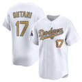 Los Angeles Dodgers #17 Shohei Ohtani White CONTON 2025 Gold Collection Limited Stitched Jersey