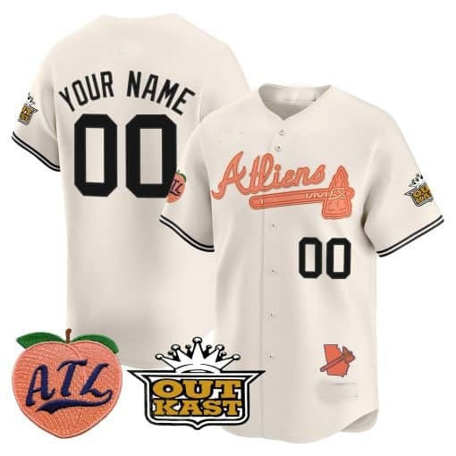 Custom Atlanta Braves Atliens & Peach Vapor Premier Limited Jersey ¨CCream CONTON