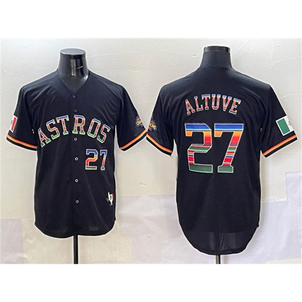 Houston Astros #27 Jose Altuve Black CONTON Mexico With World Serise Champions Patch Cool Base Stitched Jersey