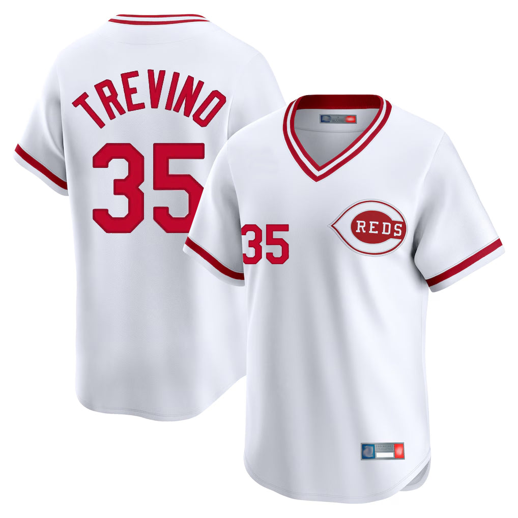 Cincinnati Reds #35 Jose Trevino Player White CONTON Cooperstown Collection Limited T-shirt Home Stitched Jerseys