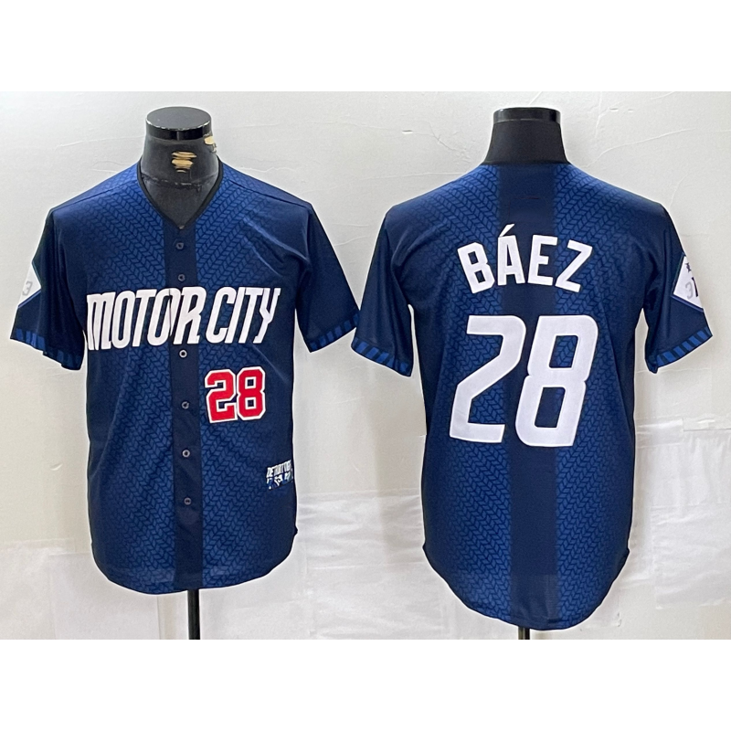 Detroit Tigers #28 Javier Baez Number 2024 Navy CONTON City Connect Cool Base Limited Stitched Jersey
