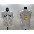 New York Yankees #2 Derek Jeter White CONTON Pinstripe Fashion Cool Base Jersey 2