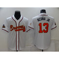 Atlanta Braves #13 Ronald Acuna Jr 2022 White Gold CONTON World Series Champions Program Cool Base Stitched Jersey