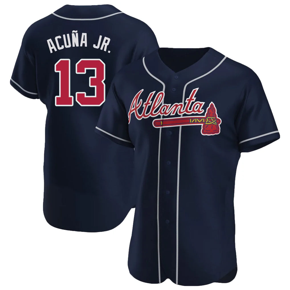Atlanta Braves #13 Ronald Acuna Jr Player Navy CONTON Limited Elite Home Game Stitched Jerseys
