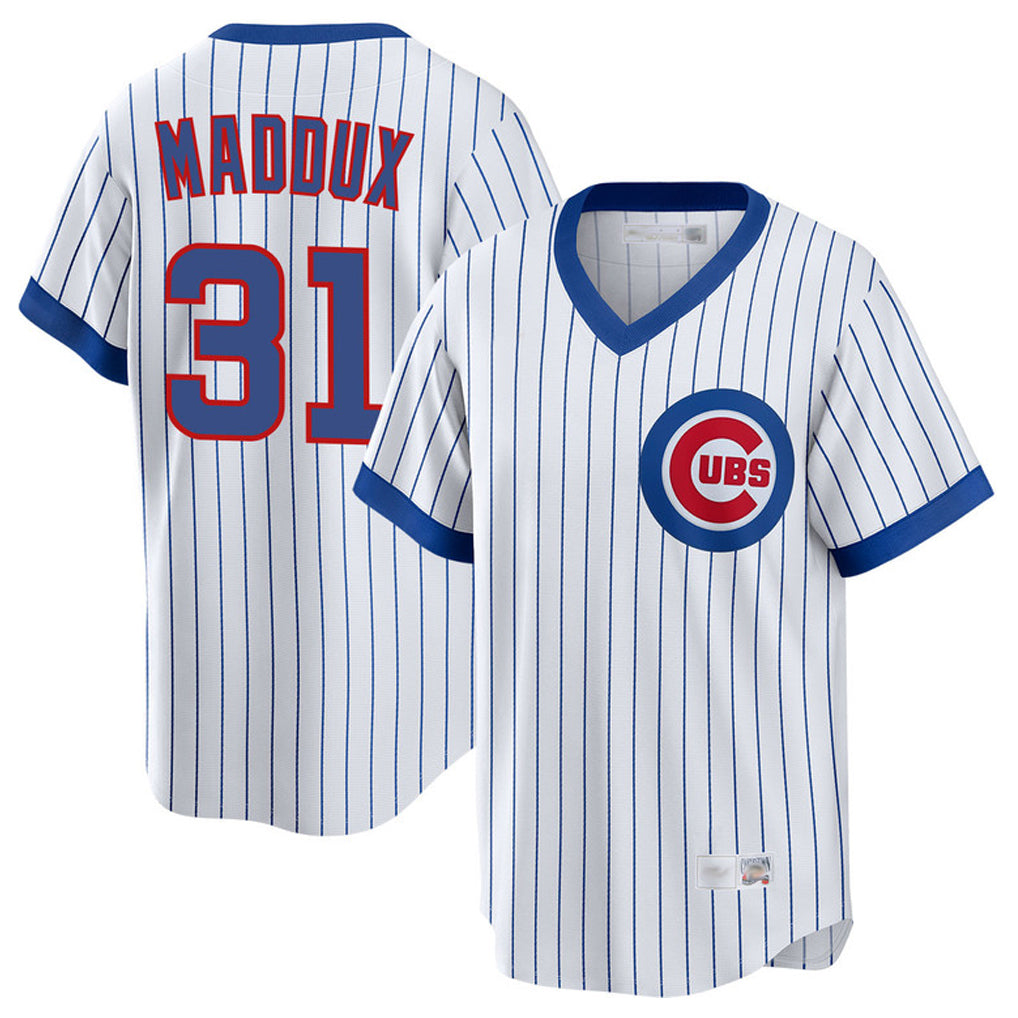 Chicago Cubs #31 Greg Maddux Player White CONTON T-shirt Cooperstown Collection Limited Stitched Jerseys