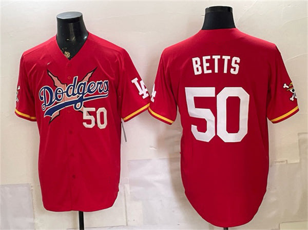 Los Angeles Dodgers x One Piece #50 Mookie Betts Red CONTON Vapor Premier Limited Stitched Jersey