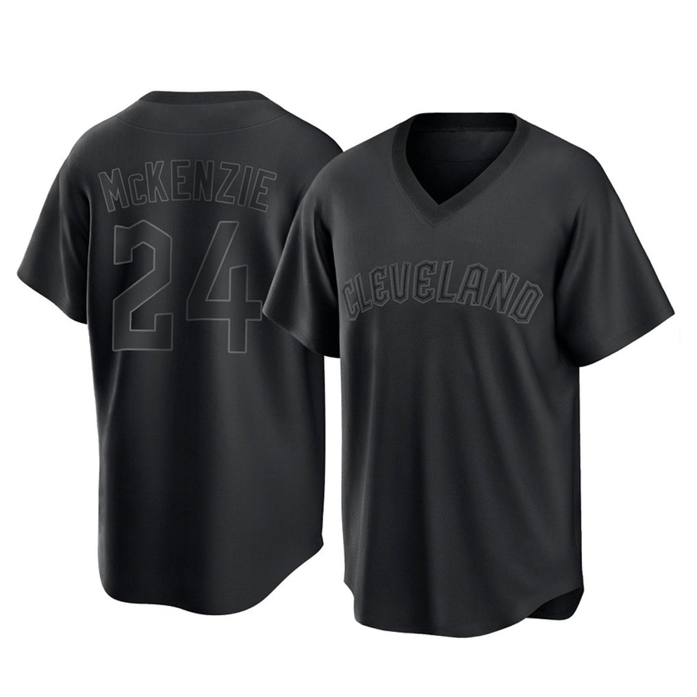 Cleveland Guardians #24 Triston McKenzie Player Black CONTON T-shirt Home Game Stitched Jerseys