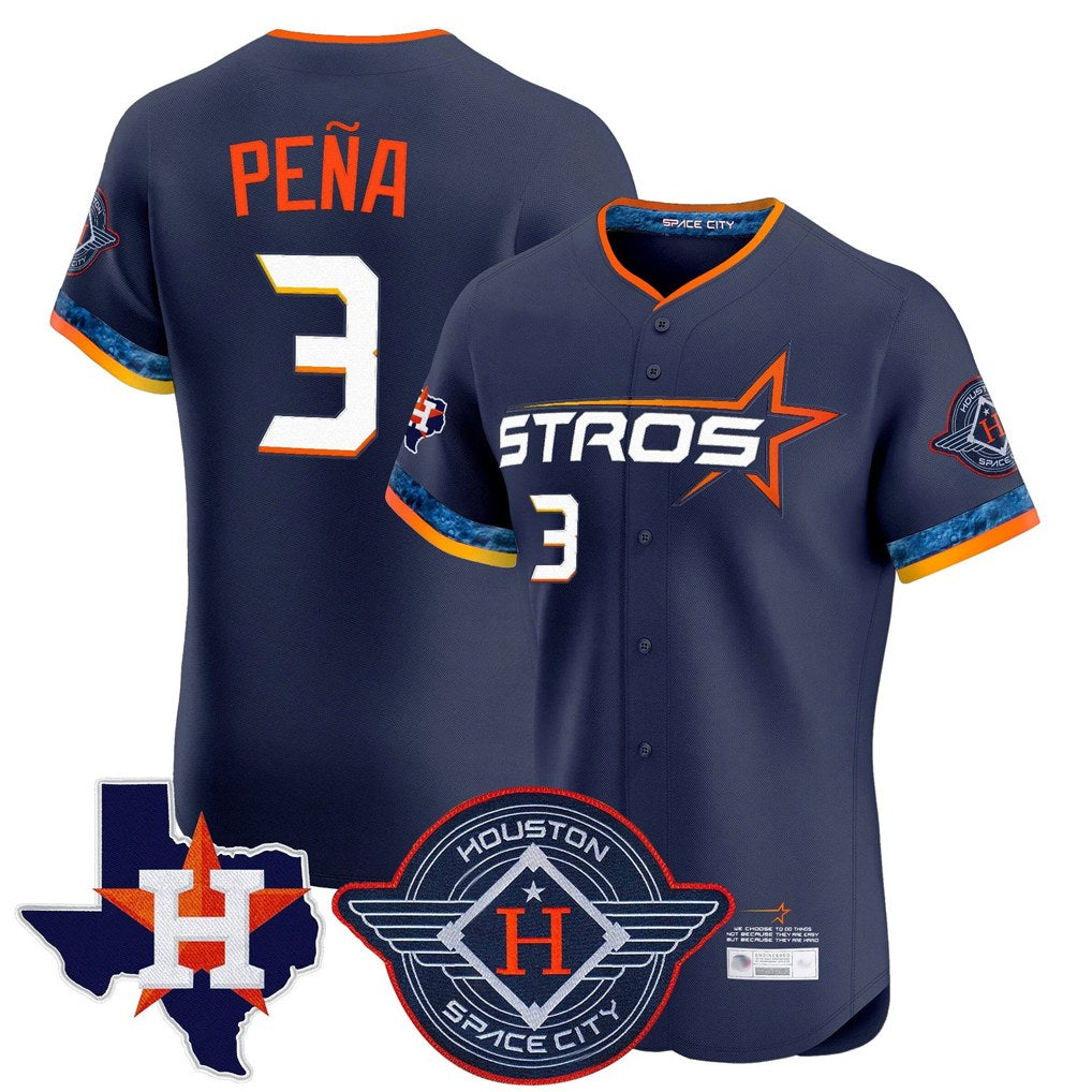 Houston Astros #3 Jeremy Pena Player Navy CONTON City Connect Texas Patch Vapor Premier Limited Elite Home Stitched Jerseys