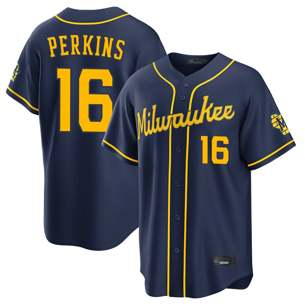 Milwaukee Brewers #16 Blake Perkins Player Navy CONTON Home Stadium Game Stitched Jerseys
