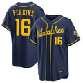 Milwaukee Brewers #16 Blake Perkins Player Navy CONTON Home Stadium Game Stitched Jerseys