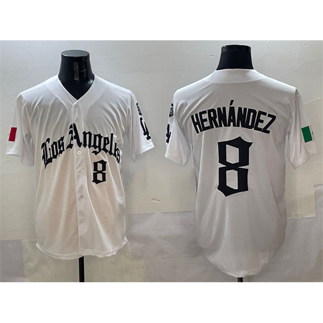 Los Angeles Dodgers #8 Enrique Hernandez White CONTON Mexico 2025 LA Gothic Style With Fernando Patch Vapor Premier Limited Stitched Jersey