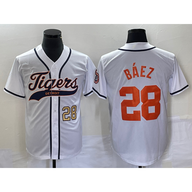 Detroit Tigers #28 Javier Baez Number White CONTON Cool Base Stitched Jersey