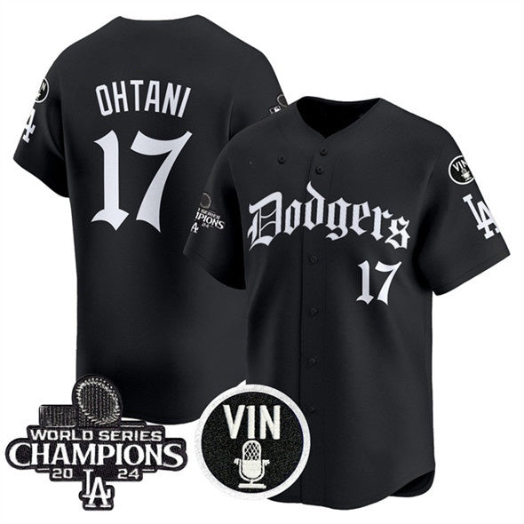 Los Angeles Dodgers #17 Shohei Ohtani Black CONTON Mexico 2025 LA Gothic Style With Vin And 2024 World Series Champions Patch Vapor Premier Limited Stitched Jersey