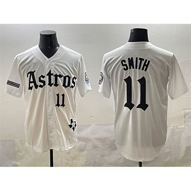Houston Astros #11 Cam Smith White CONTON Gothic 'Houston Born Barrio Raised' Limited Stitched Jersey