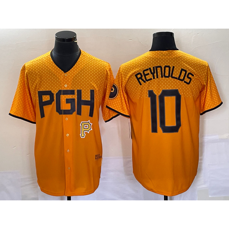 Pittsburgh Pirates #10 Bryan Reynolds Gold CONTON 2023 City Connect Stitched Jersey 2