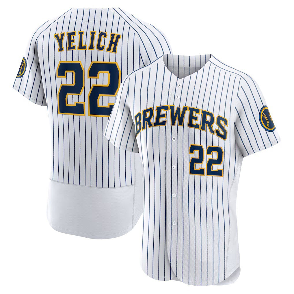 Milwaukee Brewers #22 Christian Yelich White CONTON Team Alternate Authentic Player Jersey