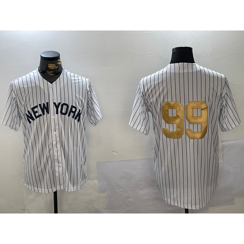 New York Yankees #99 Aaron Judge White CONTON Pinstripe Without Name Fashion Cool Base Jersey 2