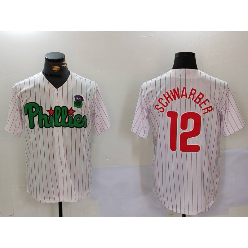 Philadelphia Phillies #12 Kyle Schwarber White Green CONTON Cool Base Stitched Jersey 2