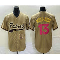San Diego Padres #13 Manny Machado Number Tan CONTON Pinstripe 2023 City Connect Cool Base Stitched Jersey