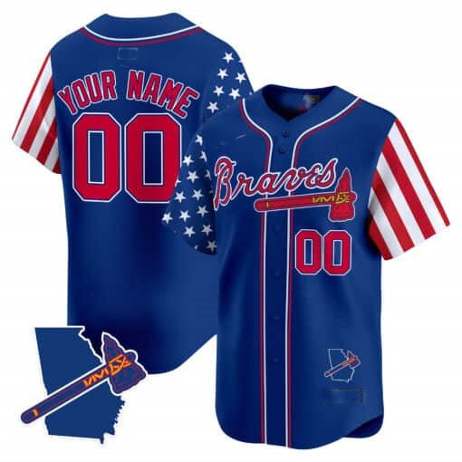Custom Atlanta Braves 2024 Independence Day Vapor Premier Limited Jersey V2 ¨C Royal CONTON