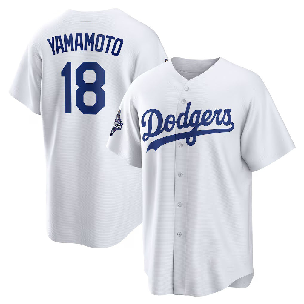 Los Angeles Dodgers #18 Yoshinobu Yamamoto White CONTON 2025 World Series Champions Home Replica Jersey