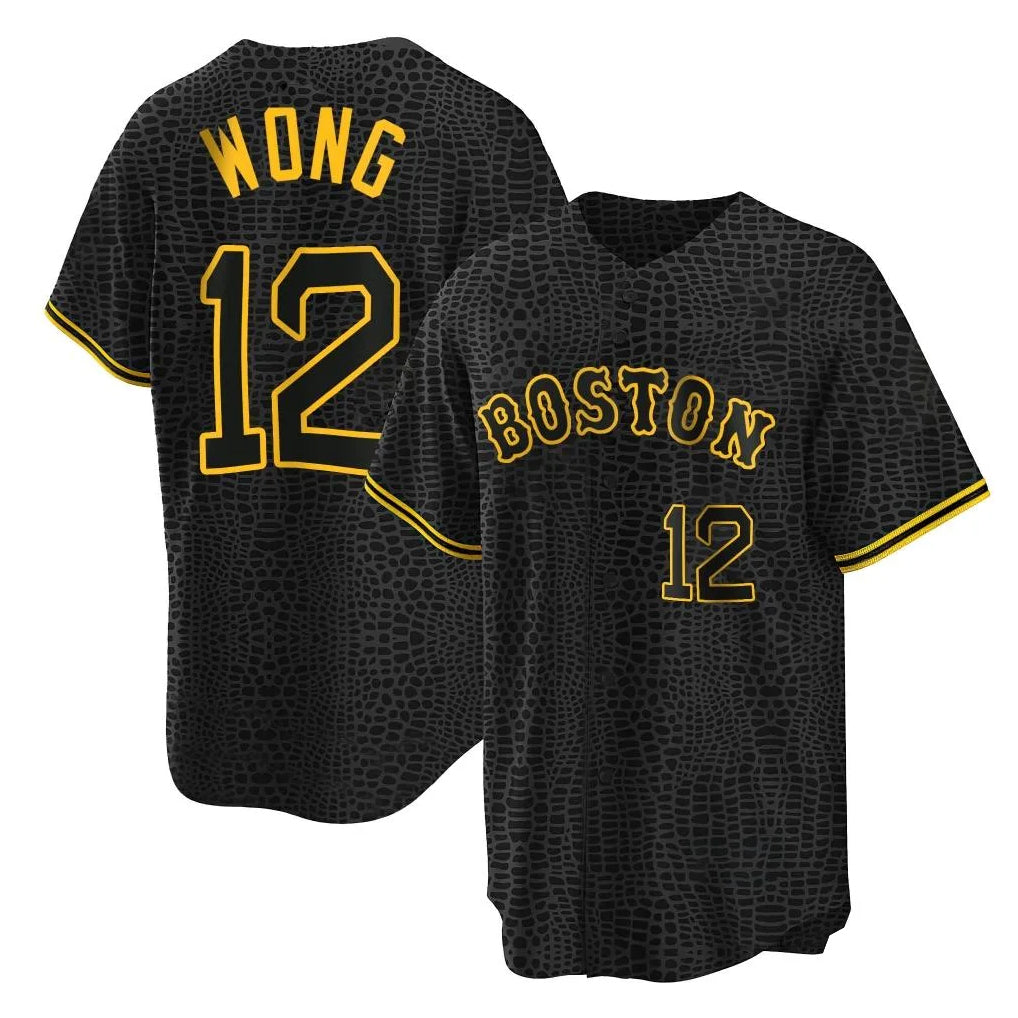 Boston Red Sox #12 Connor Wong Player Black CONTON Snake Skin City Home Game Stitched Jerseys
