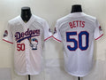 Los Angeles Dodgers #50 Mookie Betts White CONTON Hello Kitty Night 2025 World Series Champions Patch Stitched Jersey