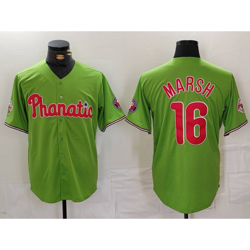 Philadelphia Phillies #16 Brandon Marsh Green CONTON With Patch Stitched Cool Base Jersey