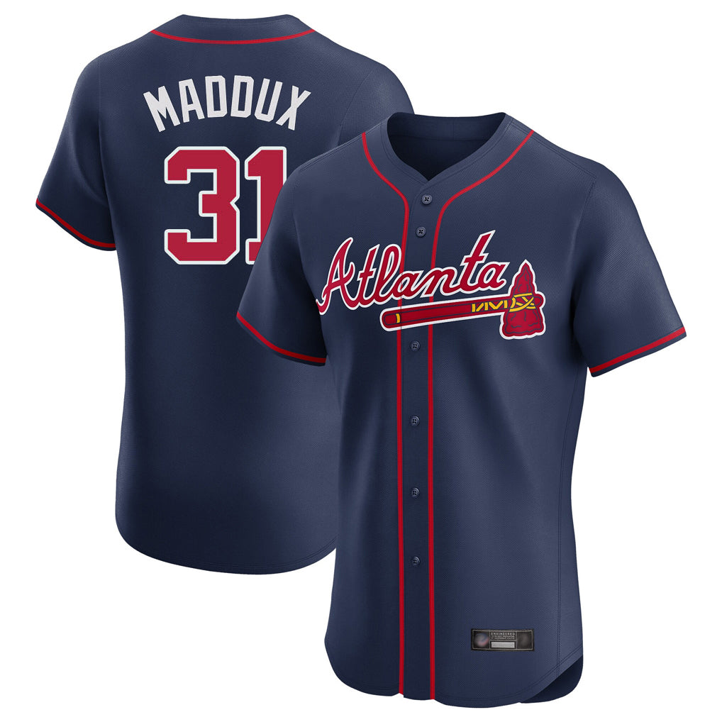 Atlanta Braves #31 Greg Maddux Player Navy CONTON Limited Elite Home Game Stitched Jerseys