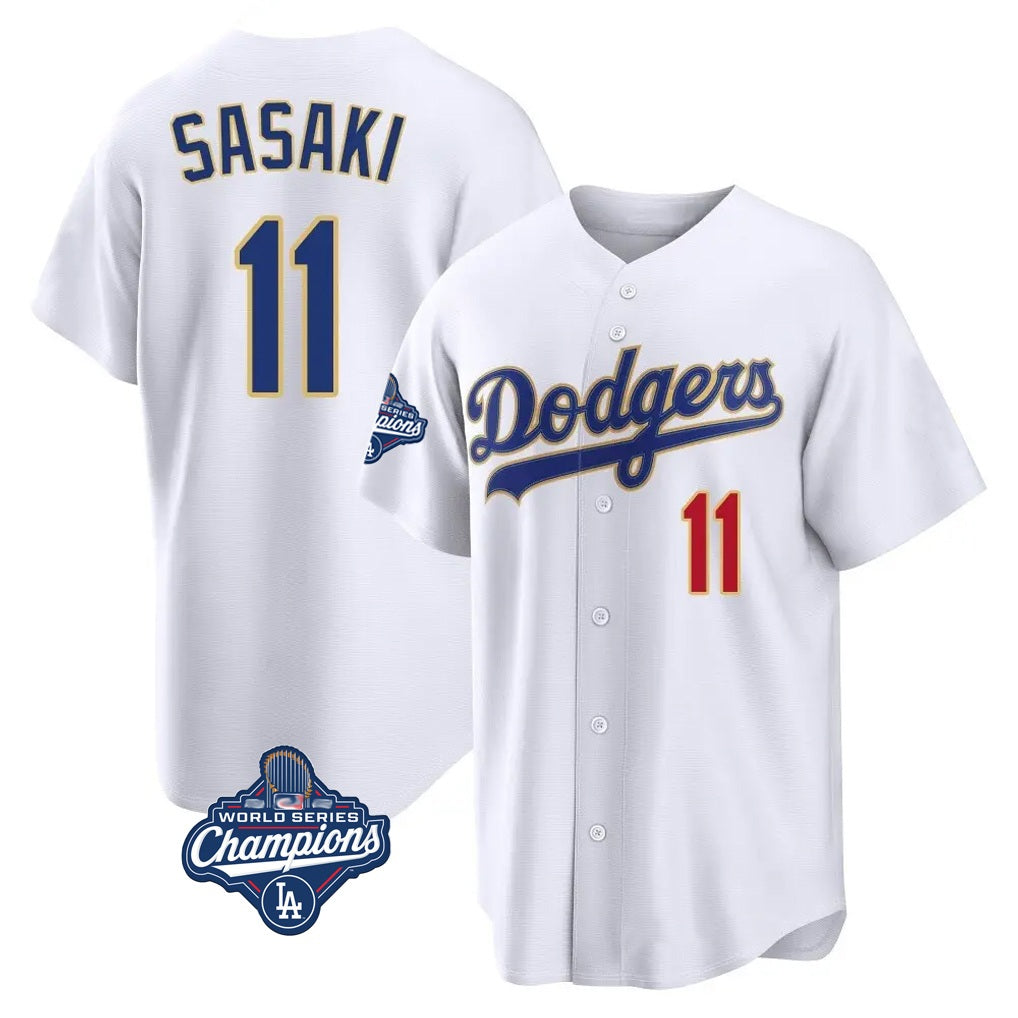 Los Angeles Dodgers #11 Roki Sasaki Player Gold White CONTON World Series Meet 2026 Collection Stadium Limited Stitched Jerseys