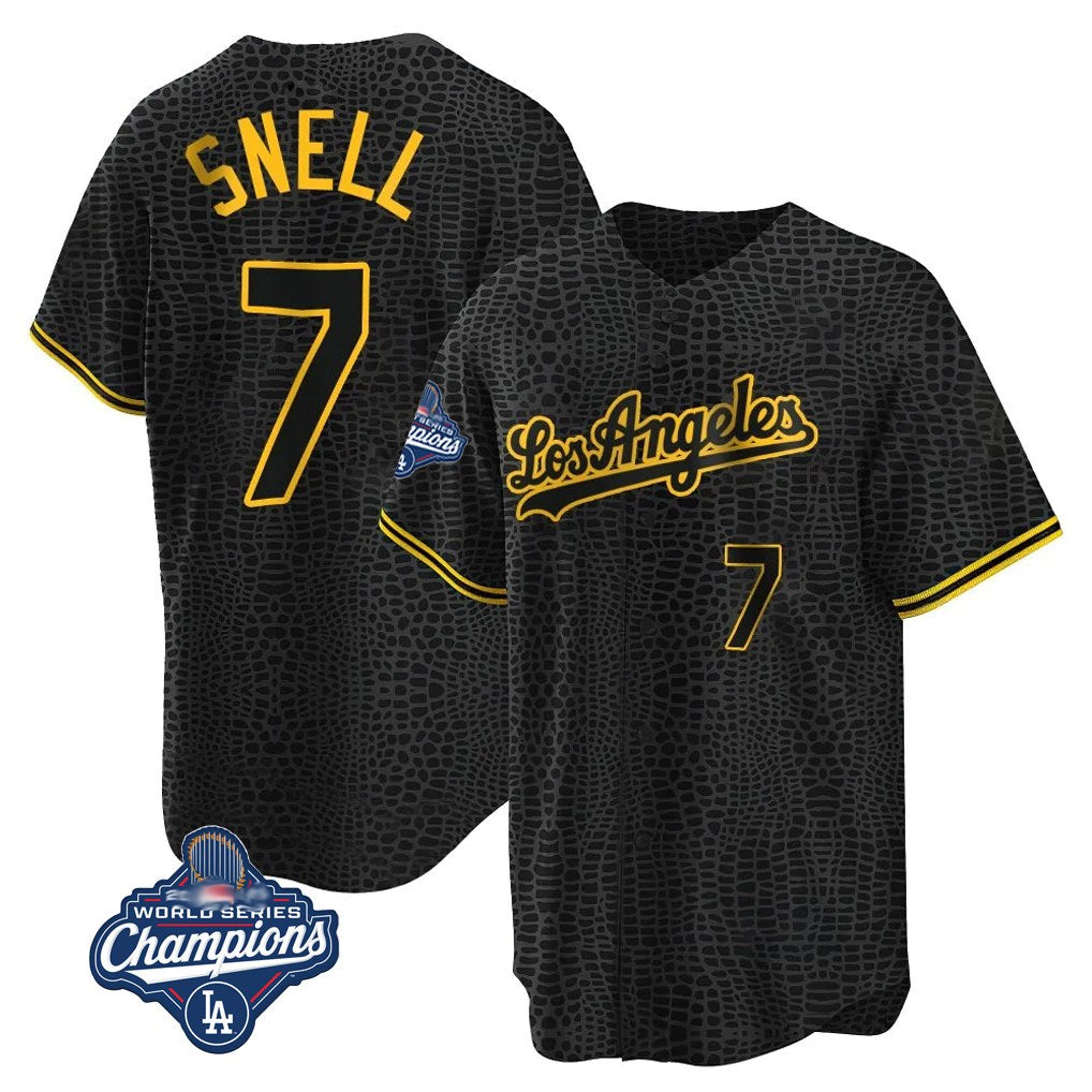 Los Angeles Dodgers #7 Blake Snell Player Black CONTON Snake Skin City Game Home World Series Meet Stitched Jerseys