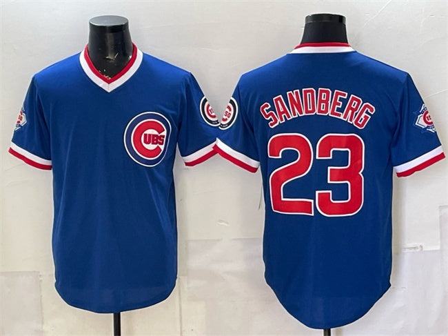 Chicago Cubs #23 Ryne Sandberg Royal CONTON 150th Anniversary Throwback Vapor Limited Stitched Jersey