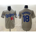 Los Angeles Dodgers #18 Yoshinobu Yamamoto Gray CONTON 2025 World Series Champions Patch Stitched Jersey