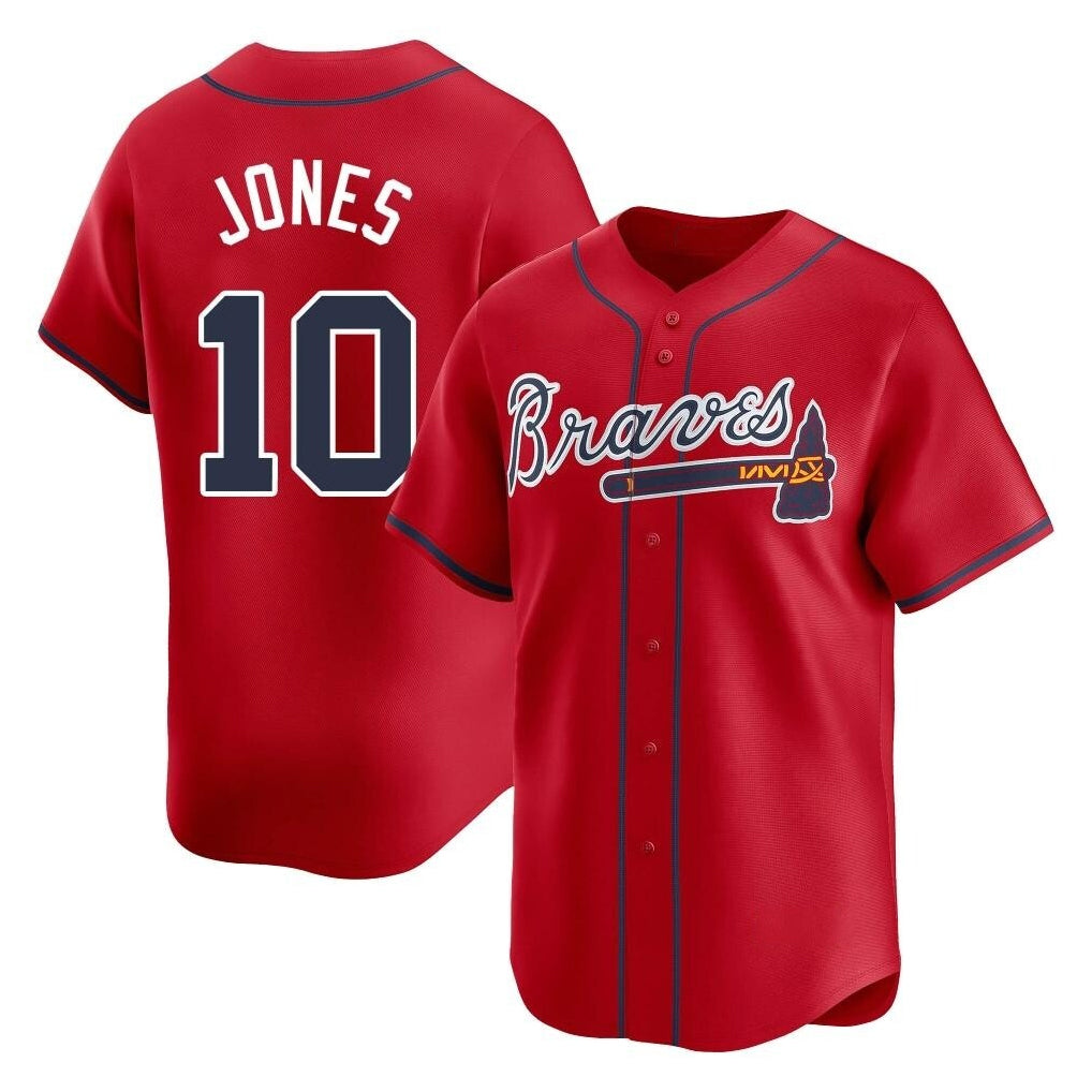 Atlanta Braves #10 Chipper Jones Player Red CONTON Limited Home Game Stitched Jerseys