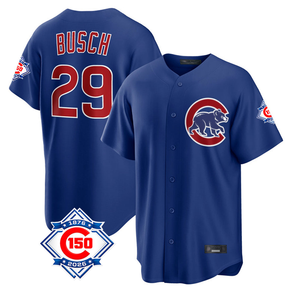 Chicago Cubs #29 Michael Busch Player Royal CONTON 150th Anniversary Home Game Stitched Jerseys