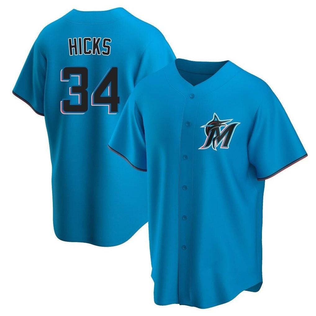 Miami Marlins #34 Liam Hicks Player Blue CONTON Home Game Stitched Jerseys