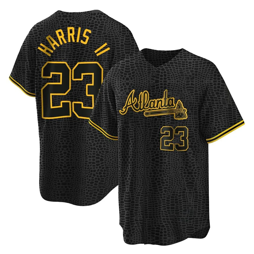 Atlanta Braves #23 Michael Harris II Player Black CONTON Snake Skin City Home Game Stitched Jerseys