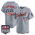 Custom Detroit Tigers Gray CONTON USA 250 Fourth of July Vapor Premier Limited Jersey ¨C All Stitched
