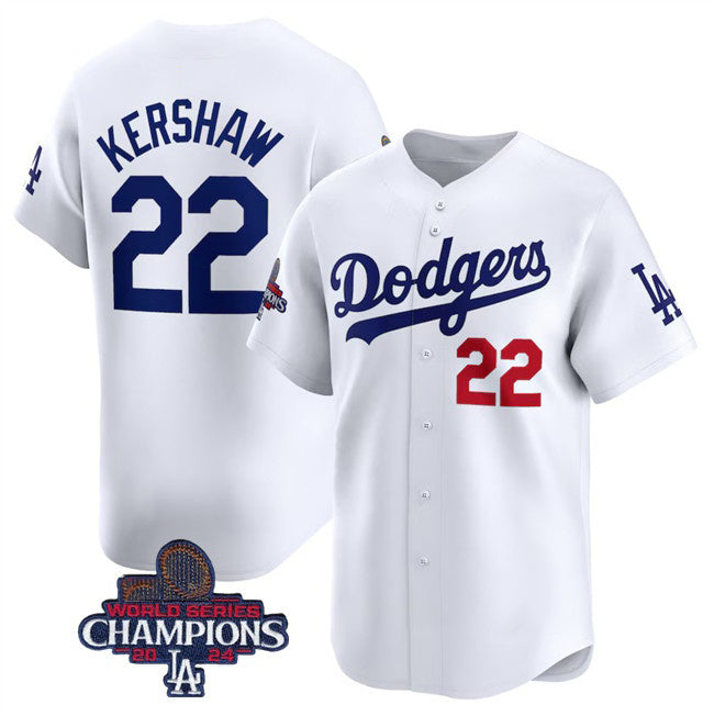 Los Angeles Dodgers #22 Clayton Kershaw White CONTON 2024 World Series Champions Home Limited Stitched Jersey